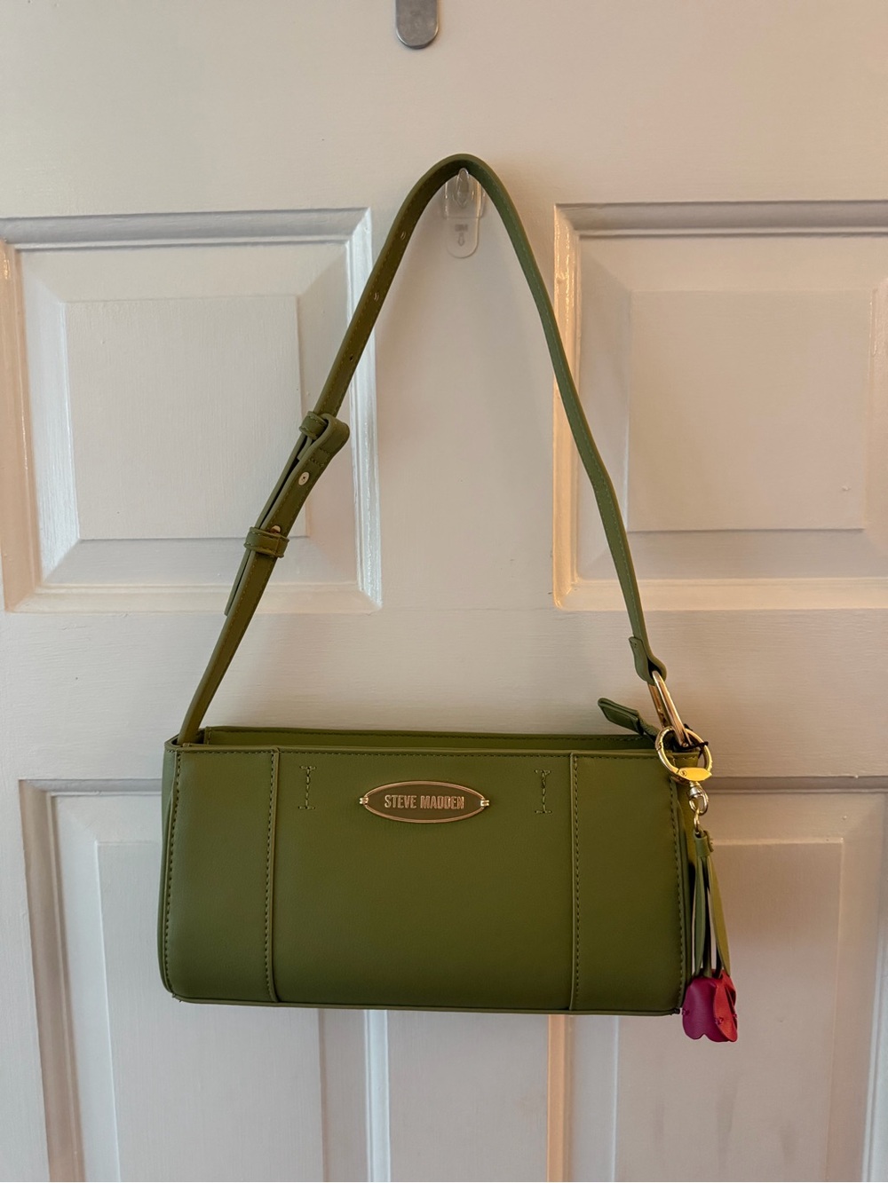 Steve Madden Olive Green Shoulder Bag with Floral Tassel Charm